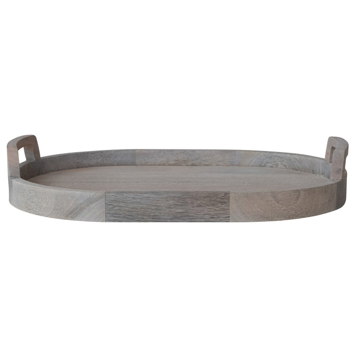 Oval Mango Wood Tray w/ Handles, Bleached