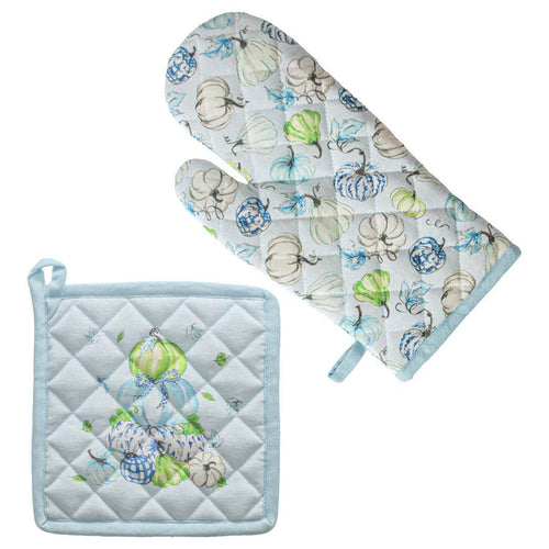 Blue Chinoiserie Cotton Oven Mitt Set
