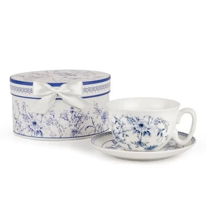 Blue Flowers Bone China Teacup & Saucer in Gift Box - Potpourri Gift Shop
