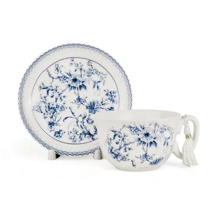 Blue Flowers Bone China Teacup & Saucer in Gift Box - Potpourri Gift Shop