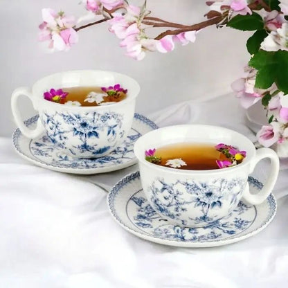 Blue Flowers Bone China Teacup & Saucer in Gift Box - Potpourri Gift Shop