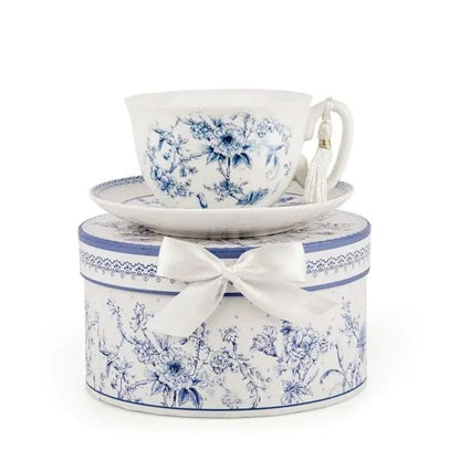 Blue Flowers Bone China Teacup & Saucer in Gift Box - Potpourri Gift Shop