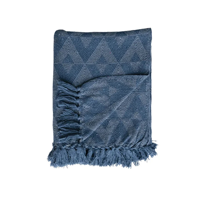 Blue Geometric Woven Cotton Blend Throw