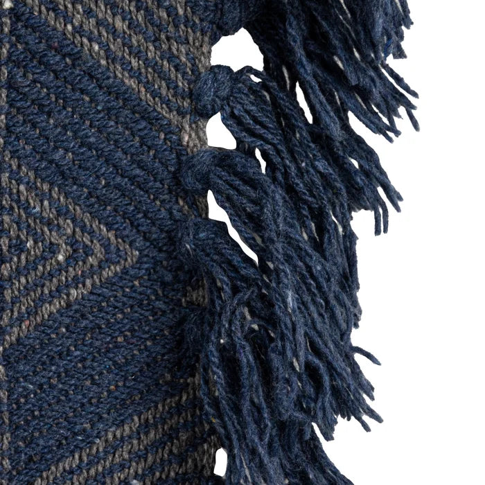 Blue Geometric Woven Cotton Blend Throw