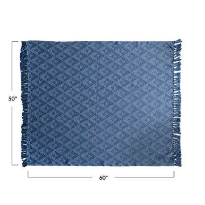 Blue Geometric Woven Cotton Blend Throw
