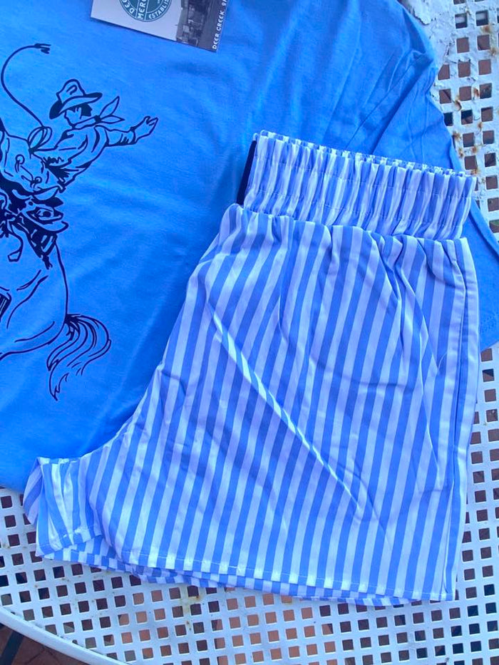 Blue Striped Pull On Boxer Shorts *Blue - Deer Creek Mercantile