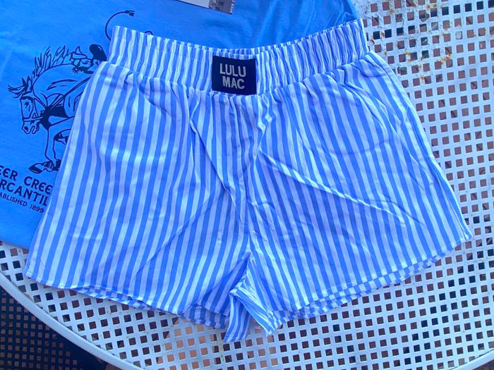 Blue Striped Pull On Boxer Shorts *Blue - Deer Creek Mercantile