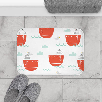 Kids Bath Mat Nautical Red Sailboats, Kids Shower Mat, Kids Bathtub Mat, Kids Bathroom Decor, Kids Bathroom Accessories, Made in the USA | Pippa + June