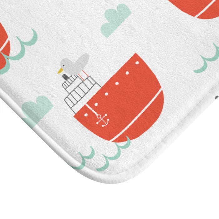 Kids Bath Mat Nautical Red Sailboats, Kids Shower Mat, Kids Bathtub Mat, Kids Bathroom Decor, Kids Bathroom Accessories, Made in the USA | Pippa + June