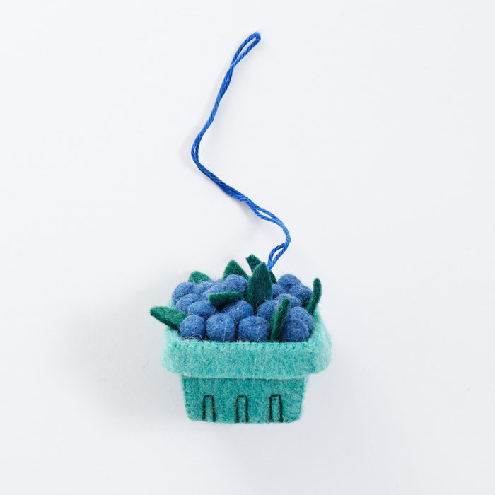 Craftspring’s Pick Your Own Blueberry Basket Ornament from the Iconic Craftspring Ornaments Bundle — felt blueberry basket with embroidered details, a whimsical ornament perfect for holiday gifting — heirloom-quality Christmas decor, ethically crafted by artisans using sustainable wool.