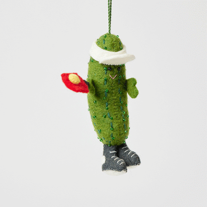 Craftspring’s Pickleball Ornament from the Iconic Craftspring Ornaments Bundle rotating to show front, side, and back views — felt pickleball design with embroidered and beaded details, a whimsical ornament perfect for holiday gifting — heirloom-quality Christmas decor, ethically crafted by artisans using sustainable wool.