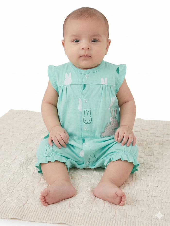 Bunnies- Half  Sleeve- Summer Romper aqwa