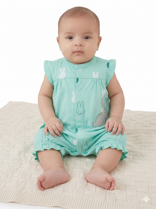 Bunnies- Half  Sleeve- Summer Romper aqwa