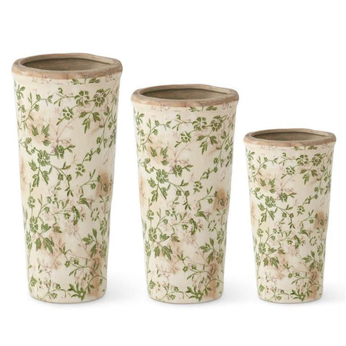 Cream & Green Floral Ceramic Pot -3 Sizes
