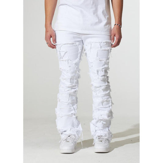 Close-up image of Crysp Denim Arch White Distress Jeans (CRYSPF123-24) featuring unique distressed detailing and stylish arch design