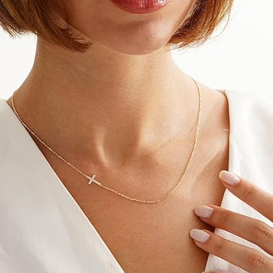 Cubic Zirconia Horizontal Cross Necklace