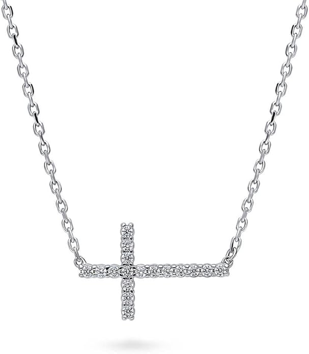 Cubic Zirconia Horizontal Cross Necklace