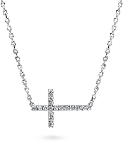 Cubic Zirconia Horizontal Cross Necklace