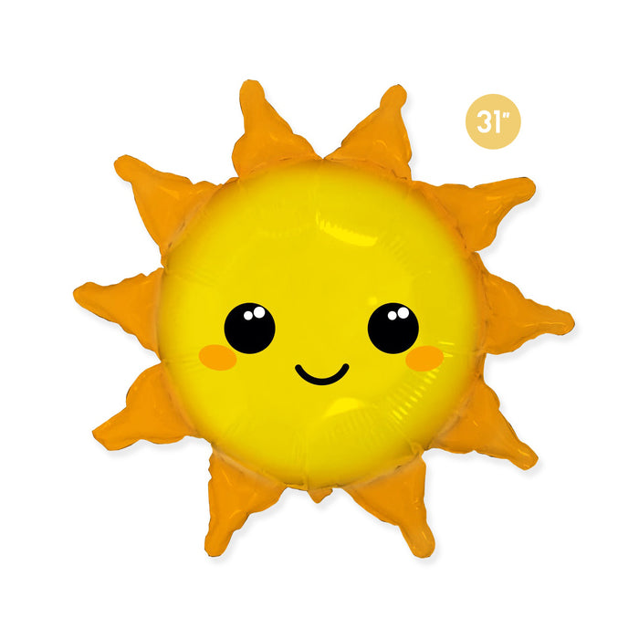 Cute Sun Foil Balloon 31-inch - Sunshine Rainbow Birthday Party Decorations, Kids Sun Balloon