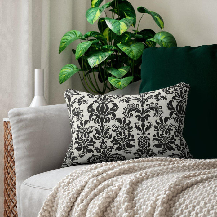 Damask Lumbar Pillow Black White, Modern Lumbar Pillow with Insert, Lumbar Throw Pillow, Mod Cushions, Bed Pillows Decorative, Modern Pillows, Gift, Pillowcase
