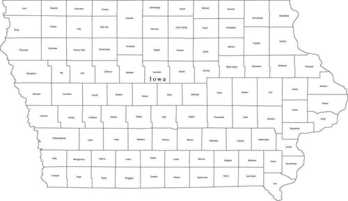Digital IA Map with Counties - Black & White