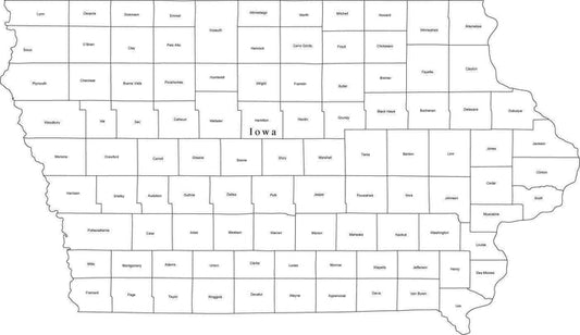 Digital IA Map with Counties - Black & White