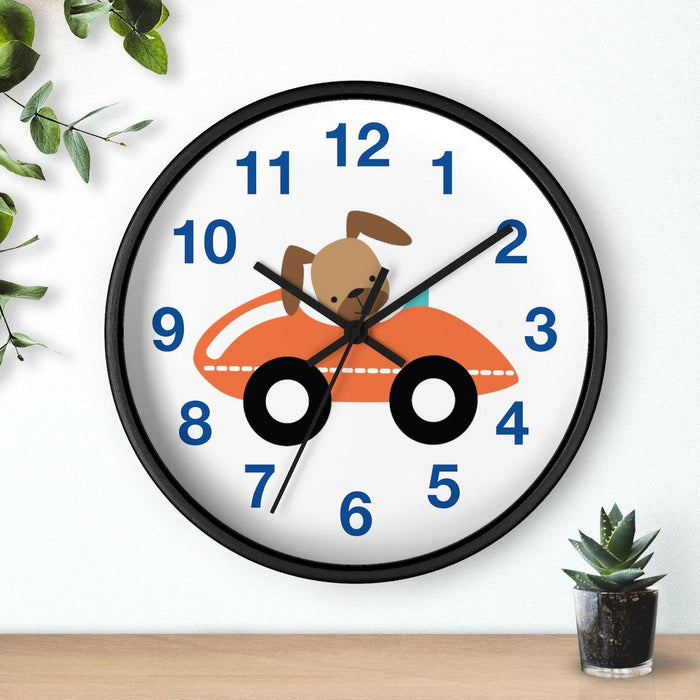 Kids Wall Clock Transport Doggy Driving Car, Large Clock Silent No Ticking, Nursery Wall Clock, Childrens Wall Clock, Kids Bedroom Wall Decor, Nursery Wall Decor, Made in the USA | Pippa + June