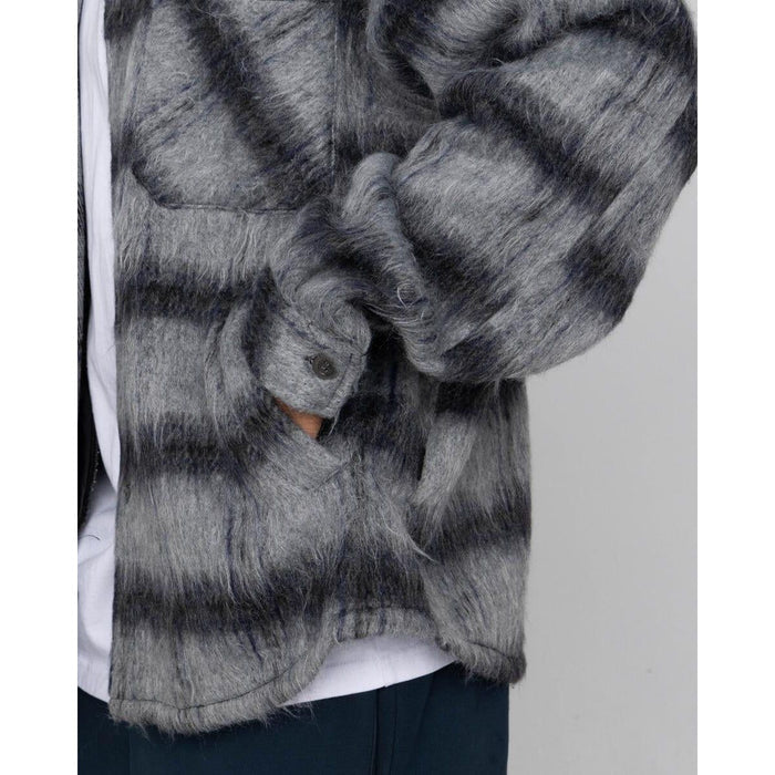 Charcoal EPTM Side Slit Flannel Button Up Shirt with High-Low Hem and Side Slits, Versatile and Comfortable for Everyday Wear