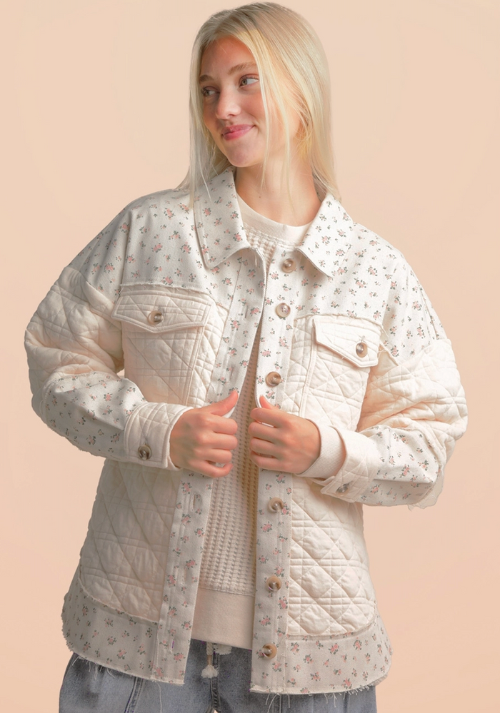 Floral Oversized Jacket *Cream/Pink - Deer Creek Mercantile