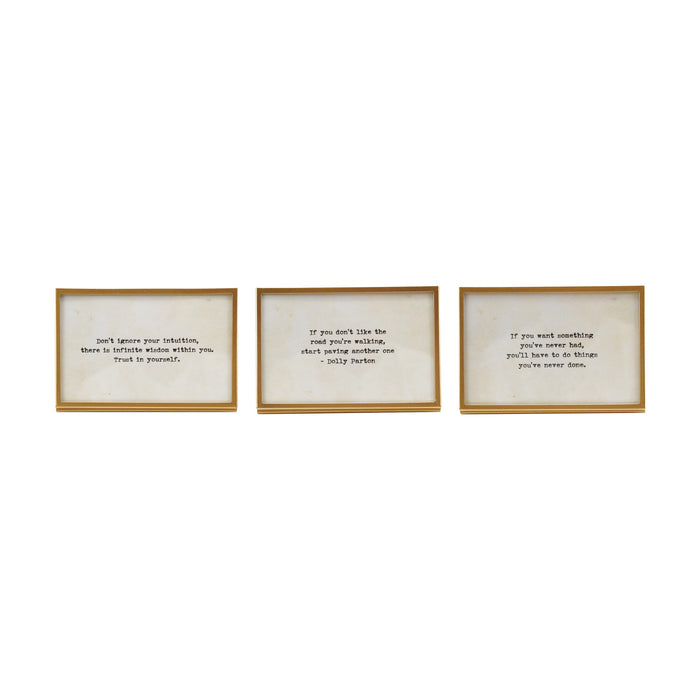 Metal & Glass Frame w/ Easel & Saying, Gold Finish, 3 Styles (Holds 4" x 6" Photo)