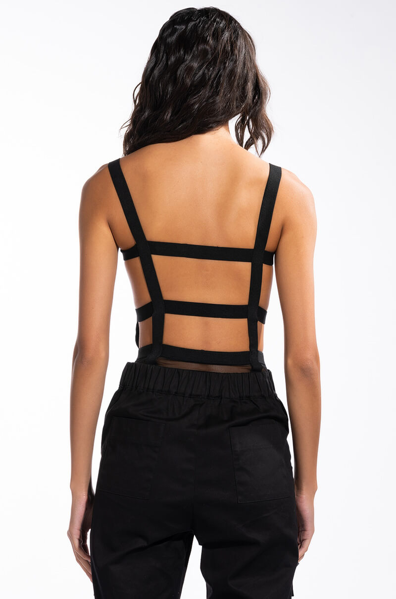 ALEXA MESH SQUARE NECK SLEEVELESS BODYSUIT