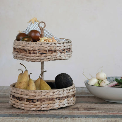 Hand-Woven Wicker 2-Tier Tray
