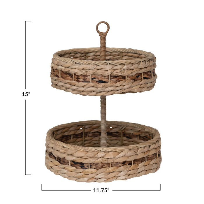 Hand-Woven Wicker 2-Tier Tray