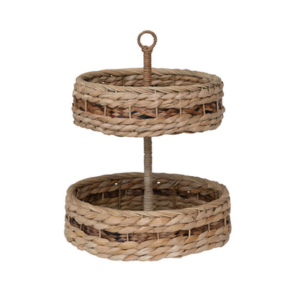 Hand-Woven Wicker 2-Tier Tray