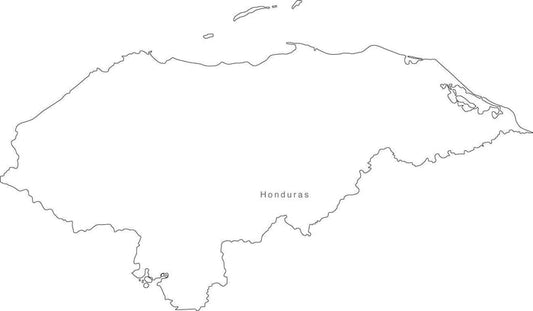 Digital Black & White Honduras map in Adobe Illustrator EPS vector format