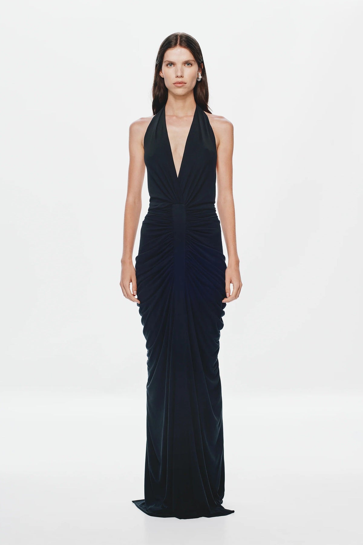 Misha Venus Gathered Cupro Dress - Black