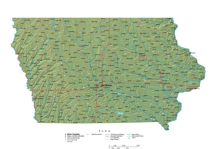 Digital Iowa State Illustrator cut-out style vector with Terrain IA-USA-242019