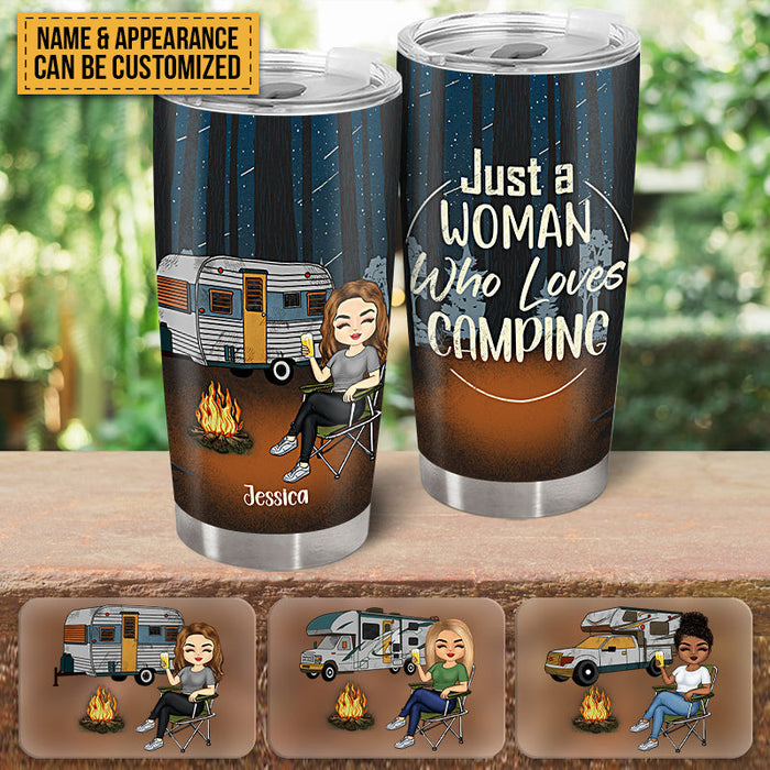Just A Woman Who Loves Camping - Camping Tumbler - Gift For Friends Personalized Custom Tumbler