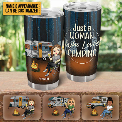 Just A Woman Who Loves Camping - Camping Tumbler - Gift For Friends Personalized Custom Tumbler