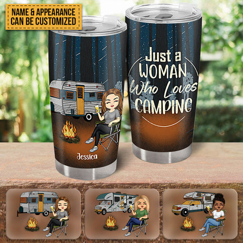 Just A Woman Who Loves Camping - Camping Tumbler - Gift For Friends Personalized Custom Tumbler