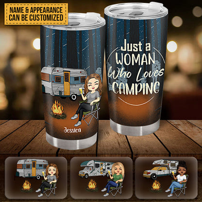Just A Woman Who Loves Camping - Camping Tumbler - Gift For Friends Personalized Custom Tumbler