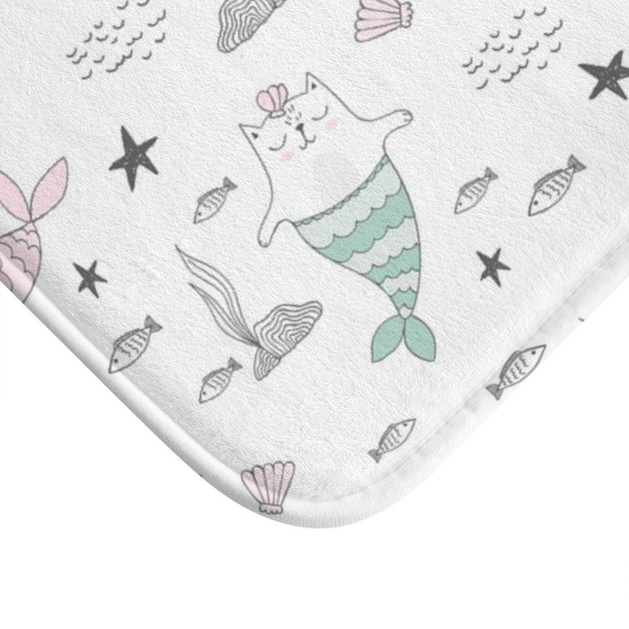 Girls Bath Mat Kitty Cat Mermaids, Girls Bathroom Decor and Accessories, Girls Shower Mat, Made in the USA | Pippa + June