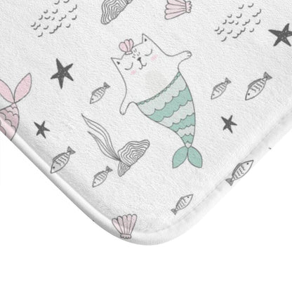 Girls Bath Mat Kitty Cat Mermaids, Girls Bathroom Decor and Accessories, Girls Shower Mat, Made in the USA | Pippa + June