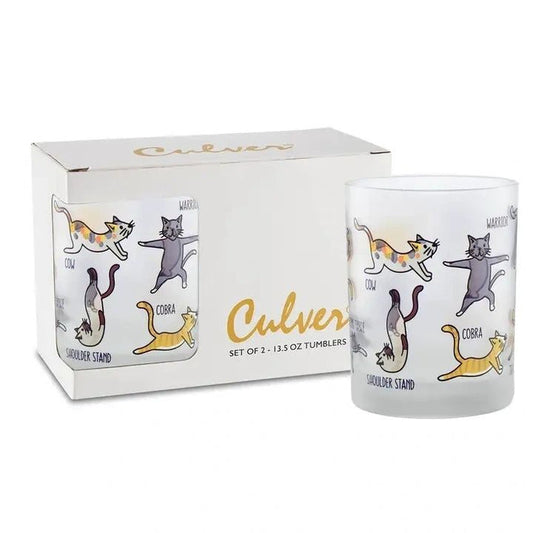 Kitty Yoga Double Old Fashion Glasses – Set of 2 - Potpourri Gift Shop
