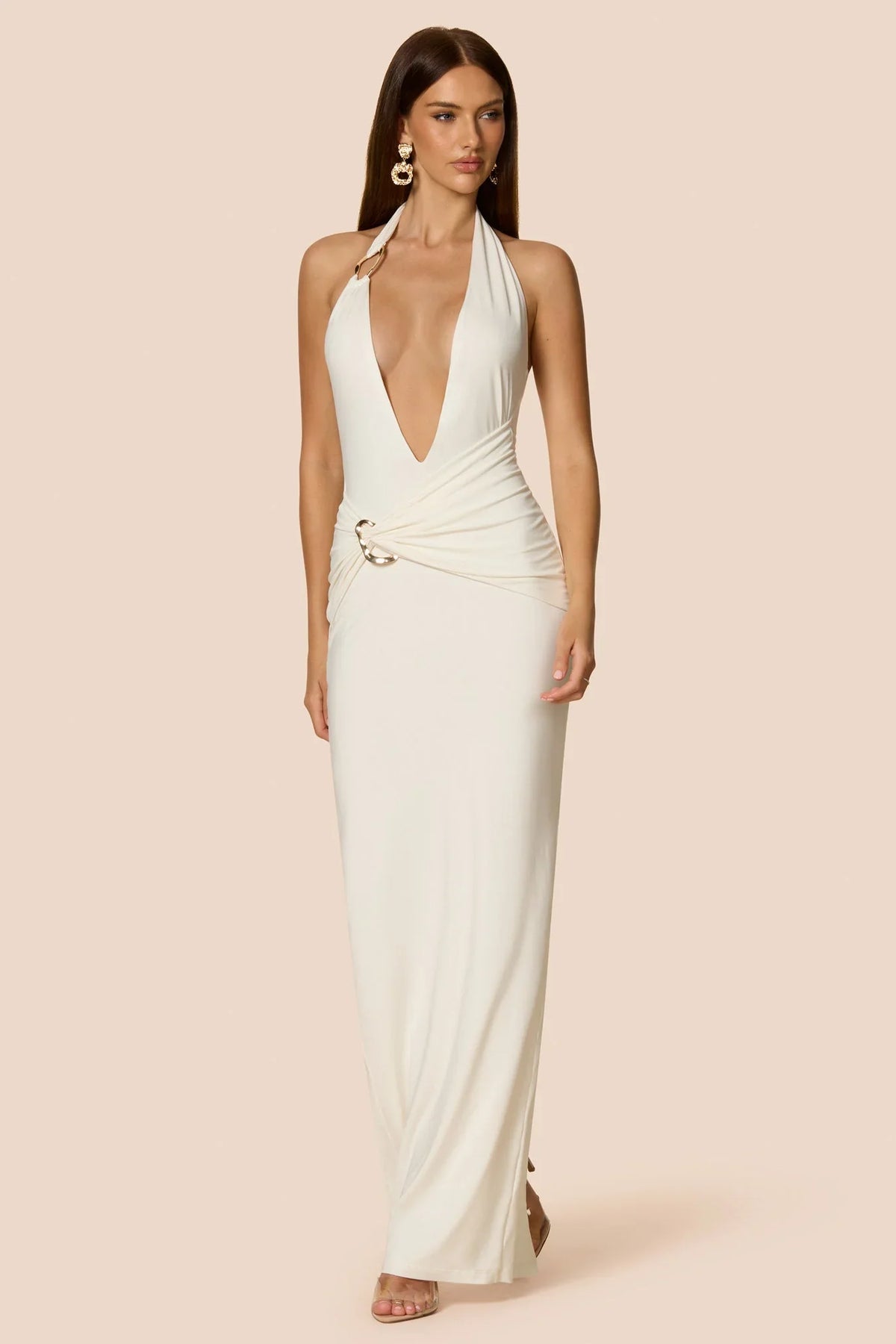 Nookie Leonie Halter Maxi Dress - Rice