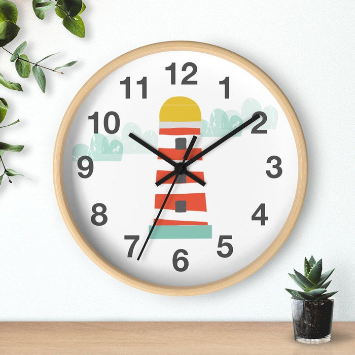 Kids Wall Clock Ocean Lighthouse, Boys Wall Clock, Boys Nursery Wall Clock, Boys Baby Shower Gift, Nautical Wall Clock, Boys Wall Decor, Kids Room Decor, Made in the USA | Pippa + June