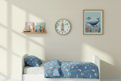 Kids Wall Clock Ocean Lighthouse, Boys Wall Clock, Boys Nursery Wall Clock, Boys Baby Shower Gift, Nautical Wall Clock, Boys Wall Decor, Kids Room Decor, Made in the USA | Pippa + June