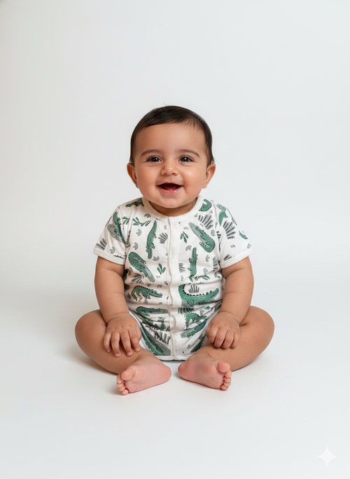 little croco- Hlaf Sleeve- Summer Romper white