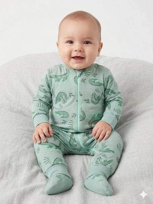 Little Croco Long Sleeve- Summer Romper Zipper