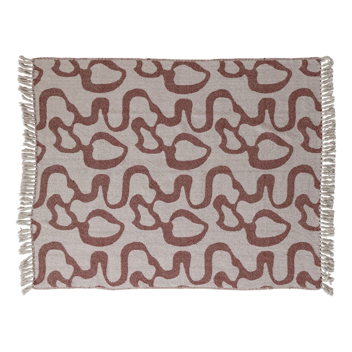 Woven Recycled Cotton Blend Jacquard Throw w/ Abstract Pattern & Fringe, Natural & Brown